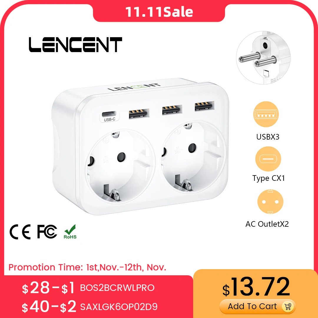 Ceny LENCENT ładowarka ścienna 6 W 1 Złodziej Gniazda Z 2 Schuko Gniazda 3 Porty USB I 1 Typu C Wielu Przejściówka Adapter Dla Home Office Tanie LENCENT ładowarka ścienna 6 W 1 Złodziej Gniazda Z 2 Schuko Gniazda 3 Porty USB I 1 Typu C Wielu Przejściówka Adapter Dla Home Office