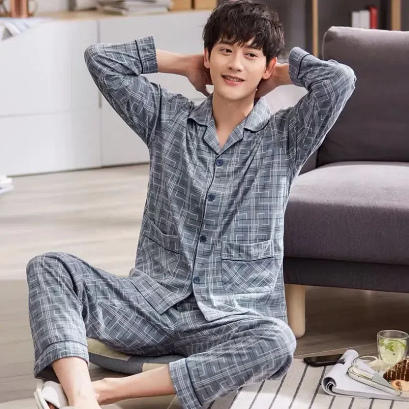 

Soft Sleep Pajama Clothing Men Seleeve Sleepwear 2 Suit Pcs New Long 2021 Casual Pyjama Pijama Set Night Male Wear Hombre Home