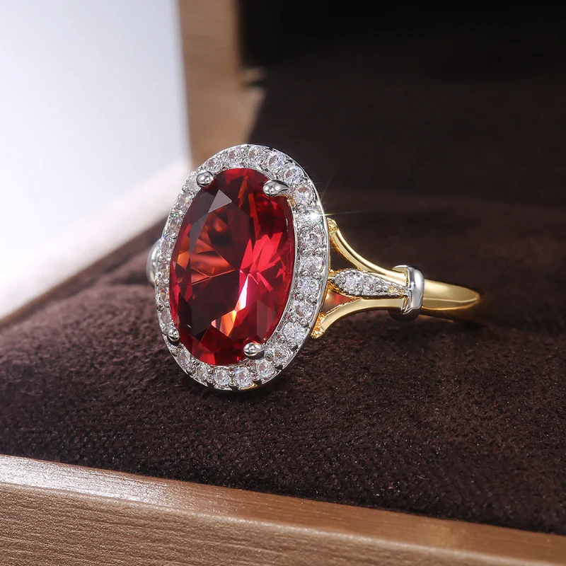 

Gols Big Oval stone rings for women Claw inlay Rose Red round ring Luxury fashion Ladies party Jewelry