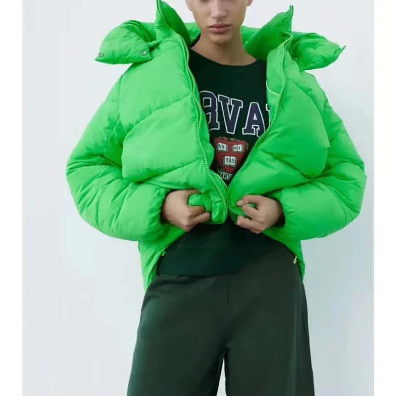 High Quality Women Winter New Apple Green Colored Lazy Wind Mid-Length Loose Down Padded Coat Parker