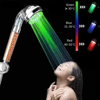 bathroom 3 color changing led shower head temperature sensor handheld mineral anion spa high pressure morden filter water saver