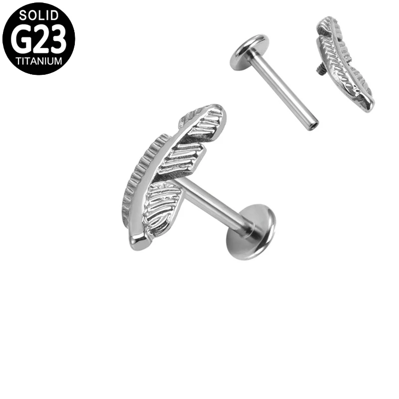 

G23 Titanium Feather Lip Piercing Labret Rings 16G Internal Thread Cartilage Earring Helix Ear Tragus Lip Labret Studs Jewelry