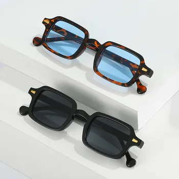 Fashion Square Sunglasses Women Retro Rivets Decoration Gradient Shades UV400 Men Leopard Blue Sun Glasses 1