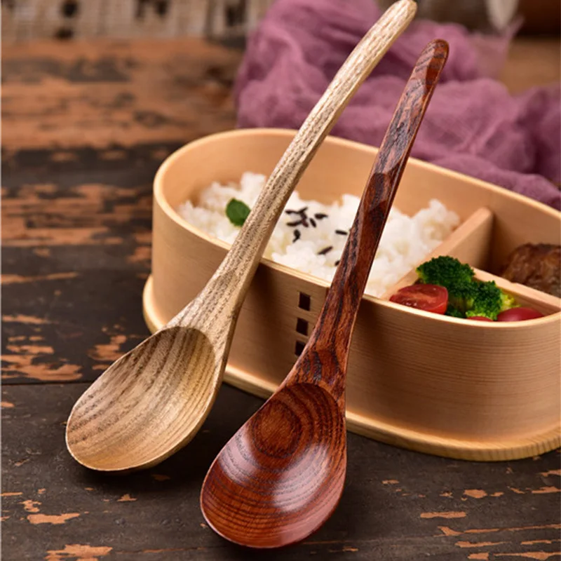 

1 Pieces Wooden Spoon Soup Spoon and Fork Eco Friendly Products Tableware Natural Ellipse Ladle Spoon Set Spoons for Cooking