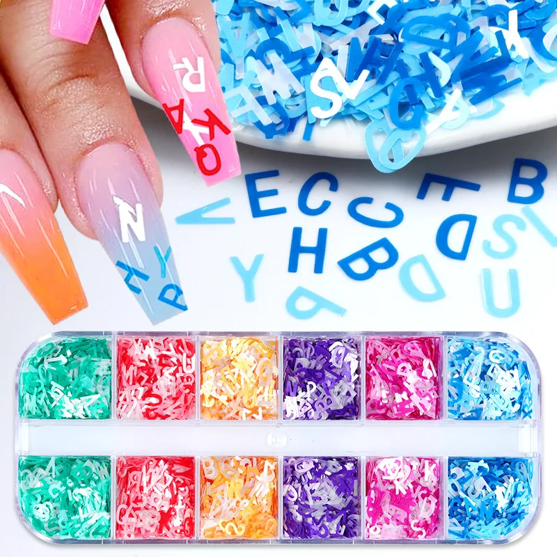 

Nail Art Mixed color English alphabet sequins ultra-thin nail art PET sequins DIY Nail Art Decorations For Nail Tip Beauty