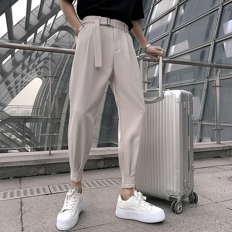 

Simple Fashion Trousers Spring Loose Vintage Classic 2023 Fit Harem Wild Slim Pants Black Men Solid Suit Korean New Pants Casual