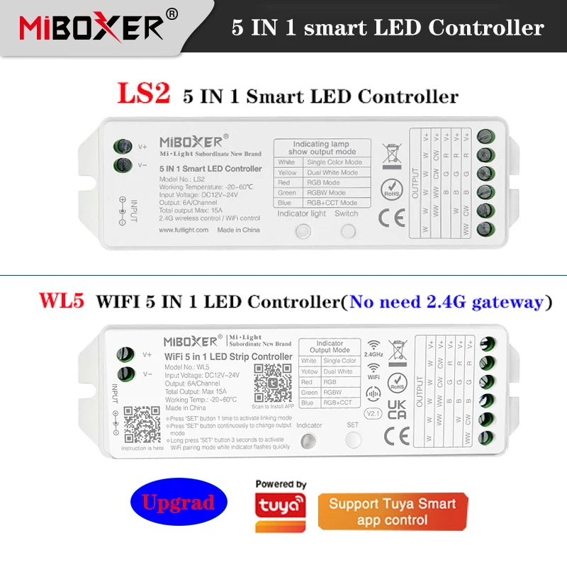 MIBOXER WL5  WiFi 5 in 1 LED Controller 2.4G Remote control Support Tuya APP LS2