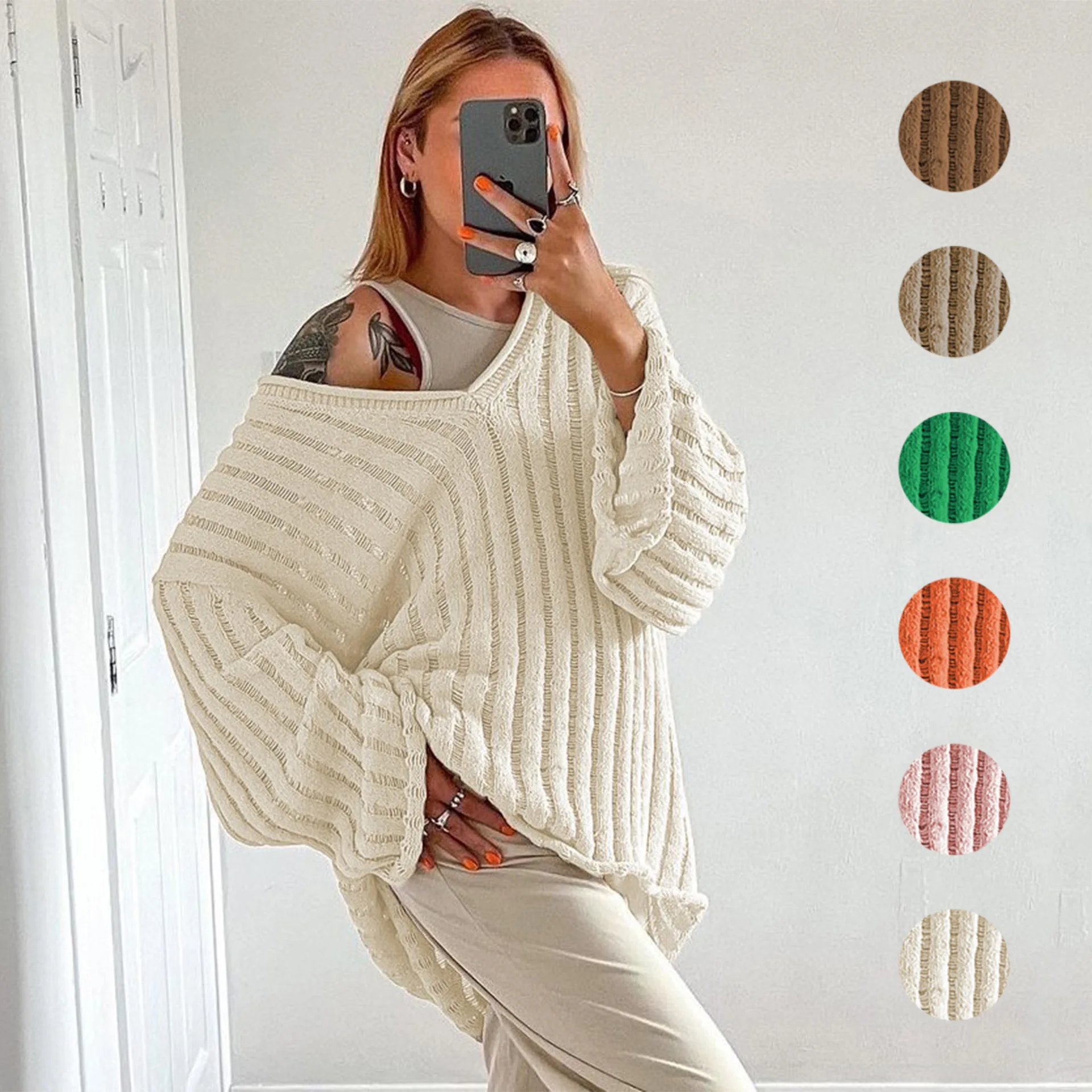 

Lazy Style Full Sleeves Jumpers Tops Hollow Out Sexy Women Fashion Casual Streetwear Chic Female V-neck Sweaters Pullover TOP197