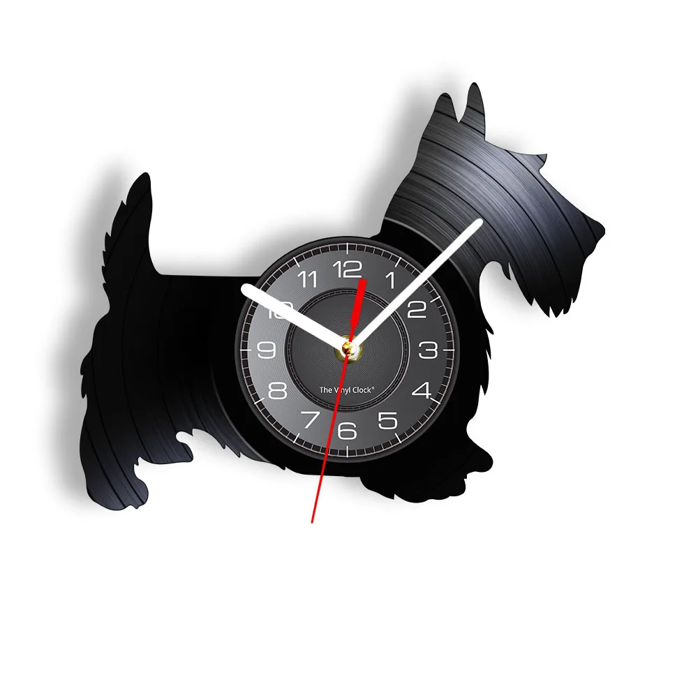 Scottie Hond Wandklok Schotse Terrier Hond Ras Vinyl Record Wandklok Gepersonaliseerde Puppy Pet Home Decor Hond Lover Gift