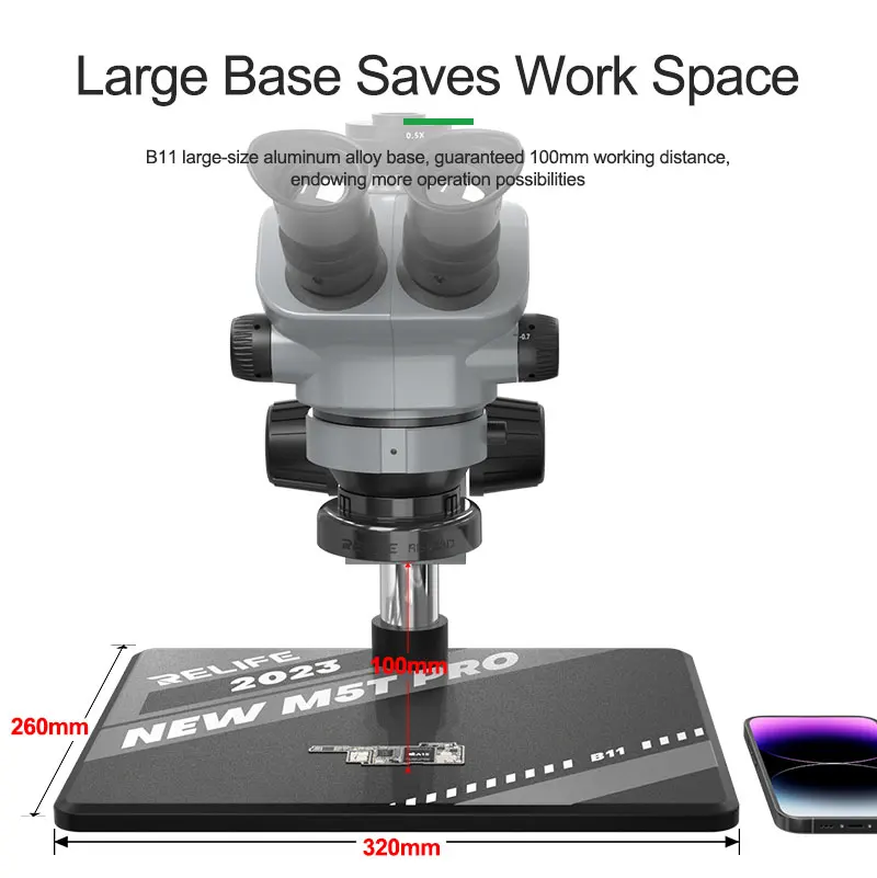 Тринокулярный HD-микроскоп RL-M5T Pro-B11 Новый внешний вид 10-кратный широкоугольный