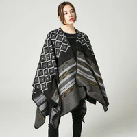 new fashion women warm winter wool plaid knitting poncho female cashmere shawls scarf acrylic pashmina