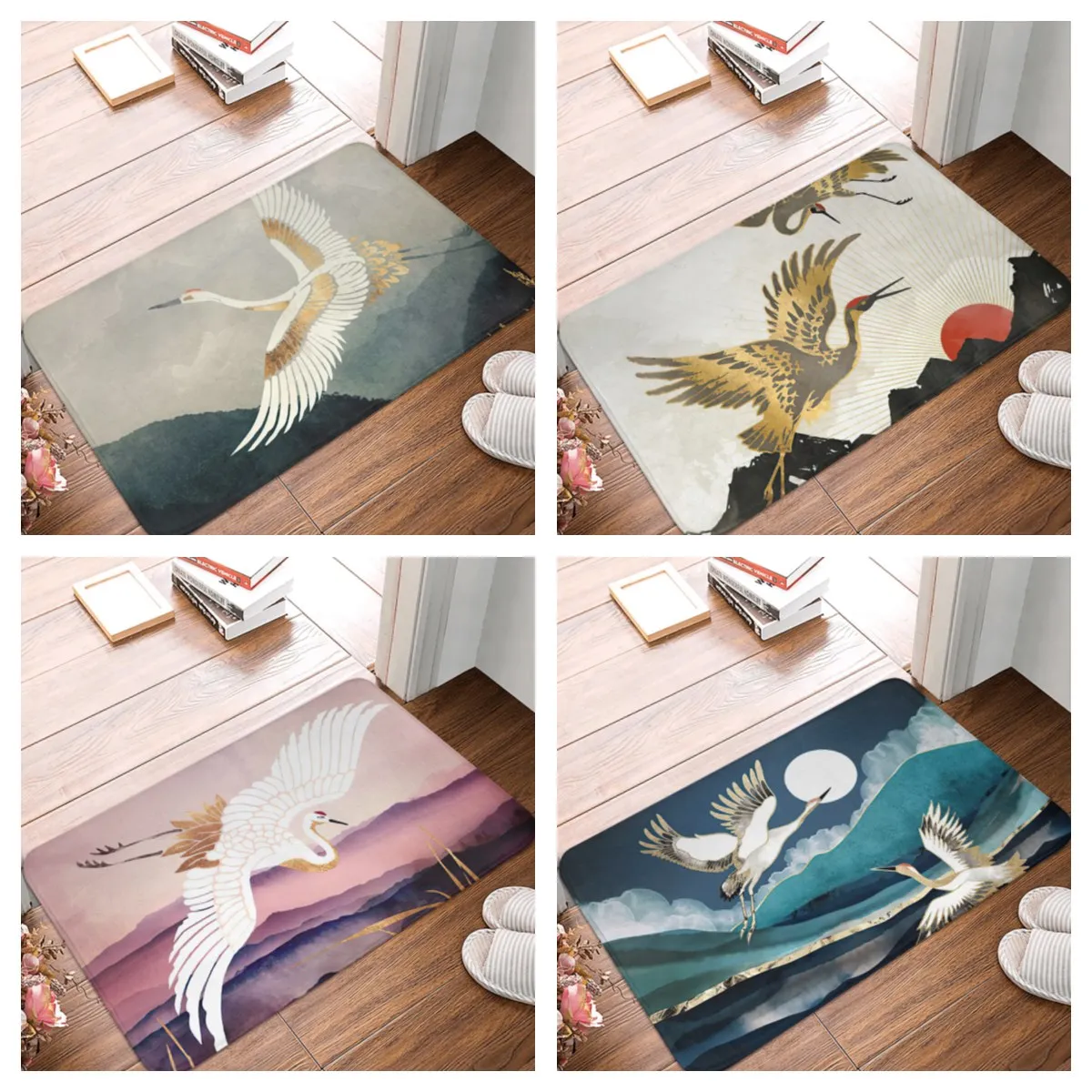 

Japanese Style Flying Crane Home Door Mat Carpet PVC Silk Loop Anti-slip Mat Entrance Door Mat Custom Hallway Porch Mat Carpet