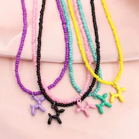 dog choker fashion beads pink short chain neck female colorful collar handmade necklace collier femme party 2022 jewelry gift