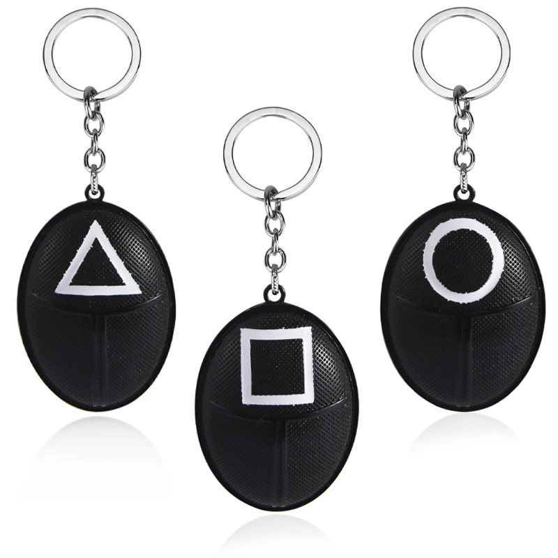 

Squid Game Soldier Labor Black Mask Keychain Triangle Round Square Pattern Korean TV Cosplay Jewelry Accessories for Party Game