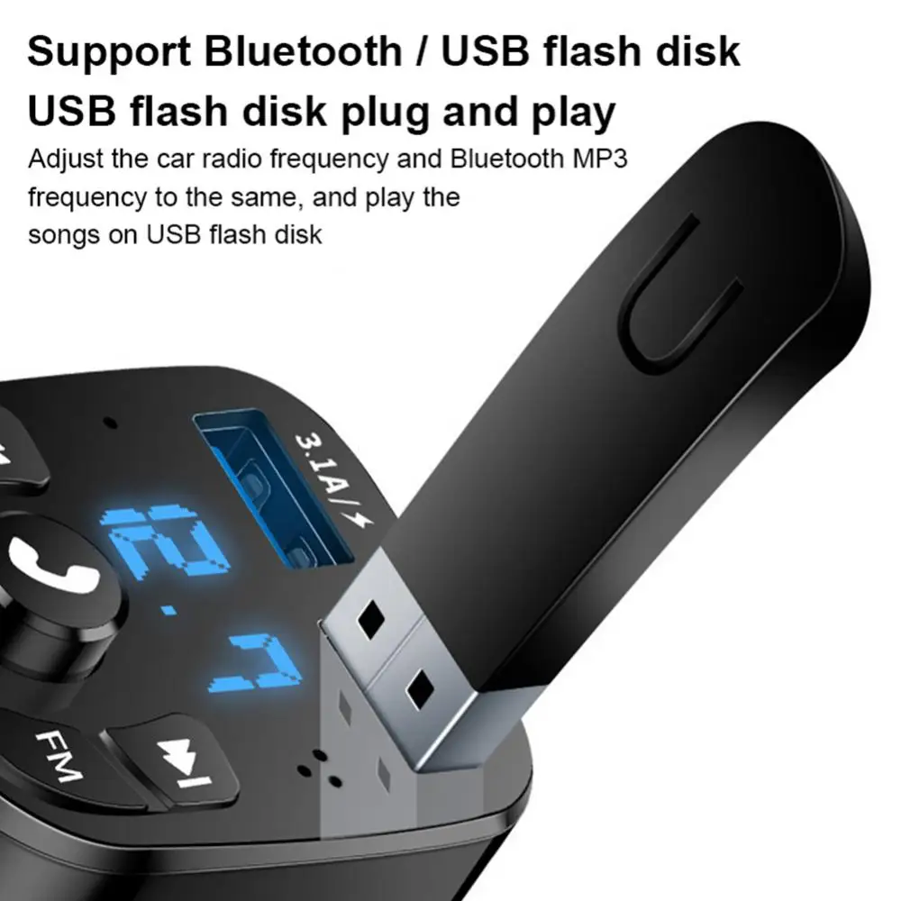 

3.1a Smart Fast Charging Fm Bluetooth Receiver Multifunctional Car Fast Charging Dual Usb Car Music U Disk Supplies Car Charger