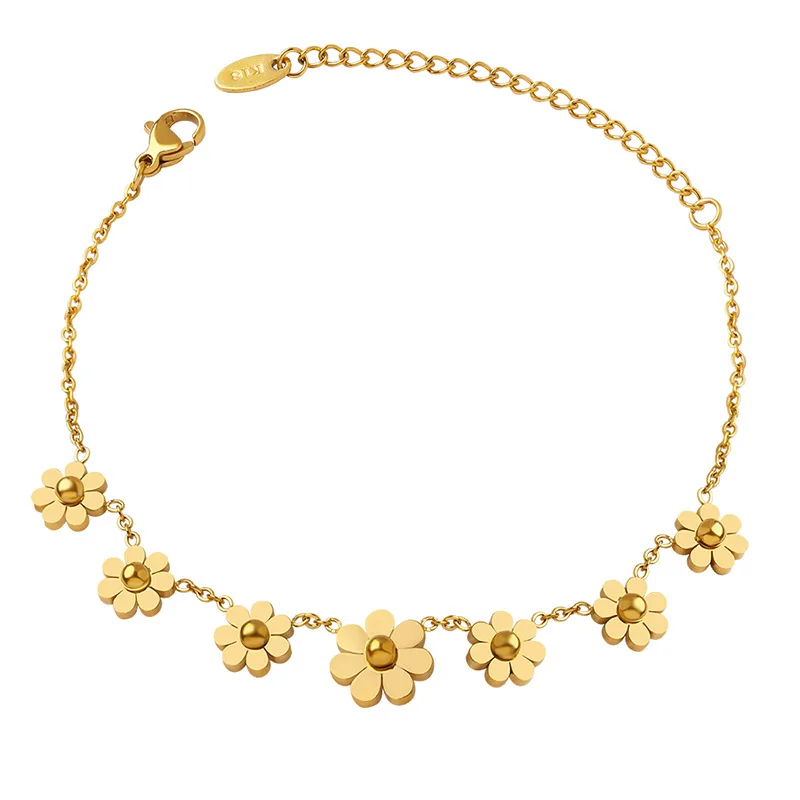 

SDA Stainless Steel Jewelry Fragrant Style Titanium Steel 18k Gold Plated Flower Daisy Bracelet Titanium Steel