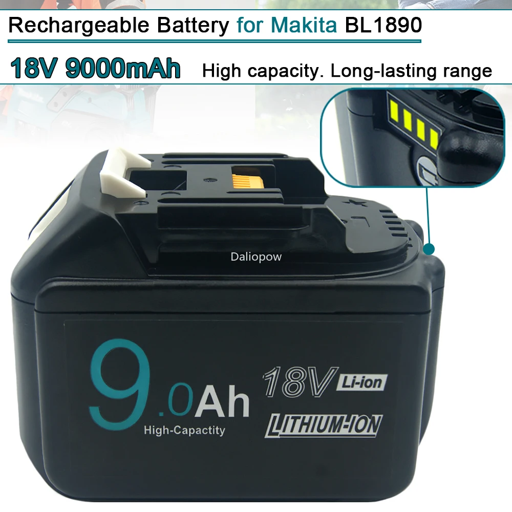 

18V 9000mAh Li-ion Rechargeable Battery for Makita BL1860 BL1840 BL1850 BL1830 BL1890 LXT400 194204-5 194205-3 with 15 Cells