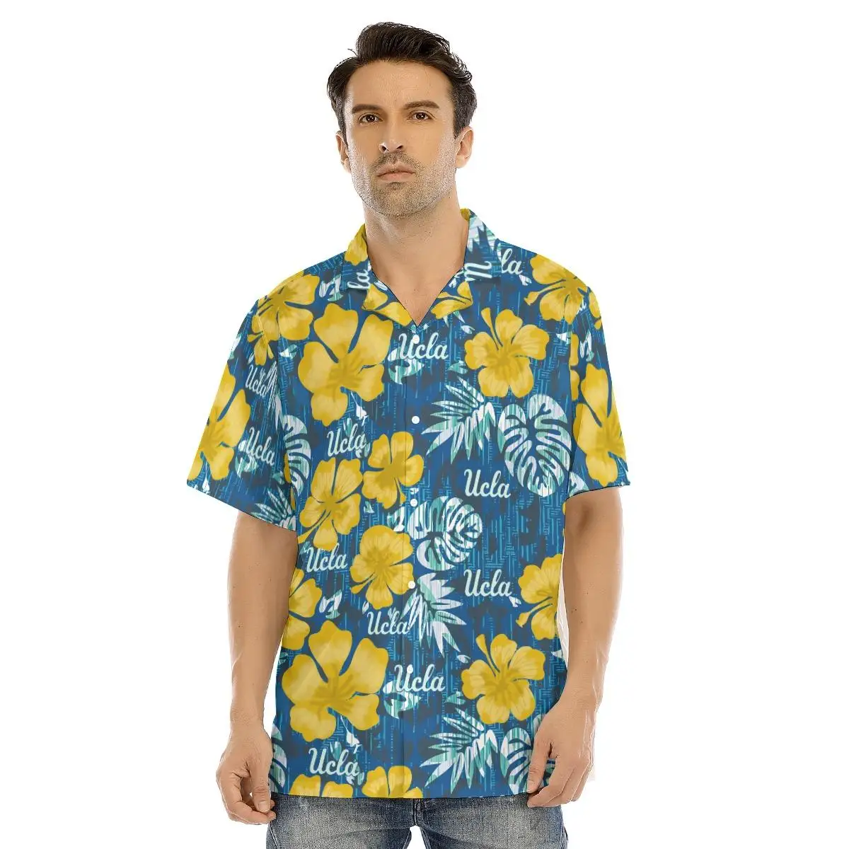 

Новые Гавайские рубашки с кубинским воротником в пляжном стиле с желтым цветочным узором для мужчин винтажные Топы оверсайз с 3D принтом для...