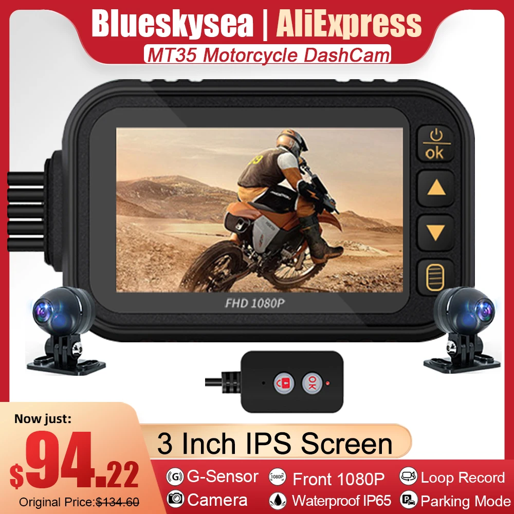 

1080P Waterproof Motorcycle Camera DVR Motorcycle Dashcam 3 Inch Front & Rear Camera Video Recorder DVR Black Night Vision Box