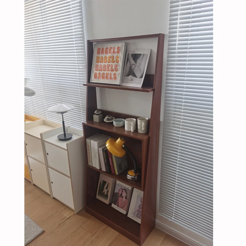 

INS Style Korean Floor Storage Cabinet Mid-Ancient Teak Color Bookshelf Household Minimalist Shelf Coffee Shop Display Stand