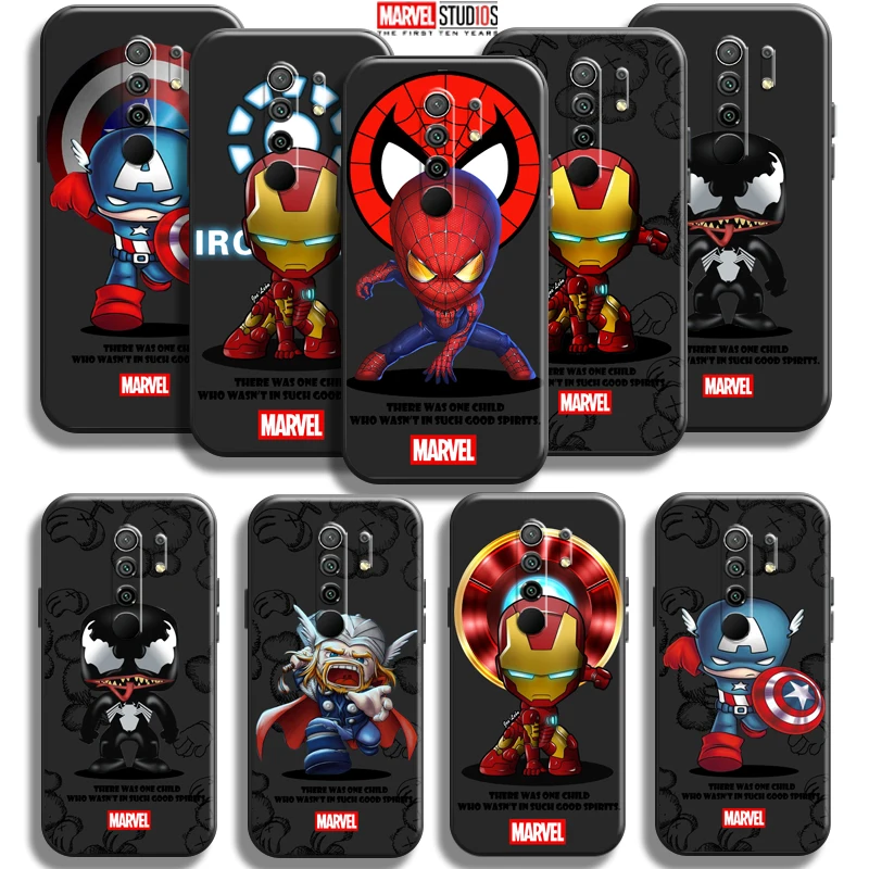 

Marvel Cartoon Iron Man Spiderman Phone Case 6.53 Inch For Xiaomi Redmi 9 Phone Case Silicone Cover Black Funda Back Coque
