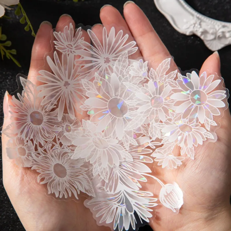 

Винтажные наклейки в виде цветущей лилии с белыми чернилами, блестящие креативные наклейки для скрапбукинга, коллажа, материалов для нежелательного журнала, ремесла, дневника