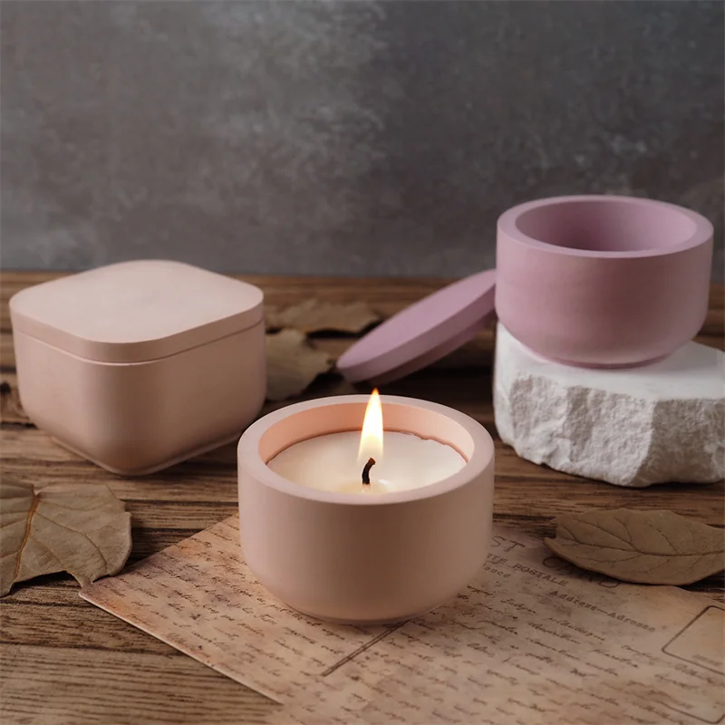 Candle Jar Silicone Mold With Lid Diy Plaster Succulent Flower Pot Resin Mould Home Decor Craft Gift