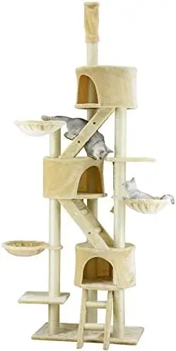 

Tall Cat Tree Tower Kitty Kitten Condo Scratcher House Furniture with Ladders, Basket Beds, and Ajustable Pole Up to Ceiling Hei