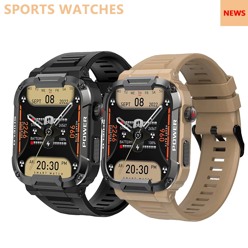 

Мужские Смарт-часы в стиле милитари, водонепроницаемые спортивные умные часы с функцией Голосового звонка, Bluetooth, для телефонов на базе IOS и Android