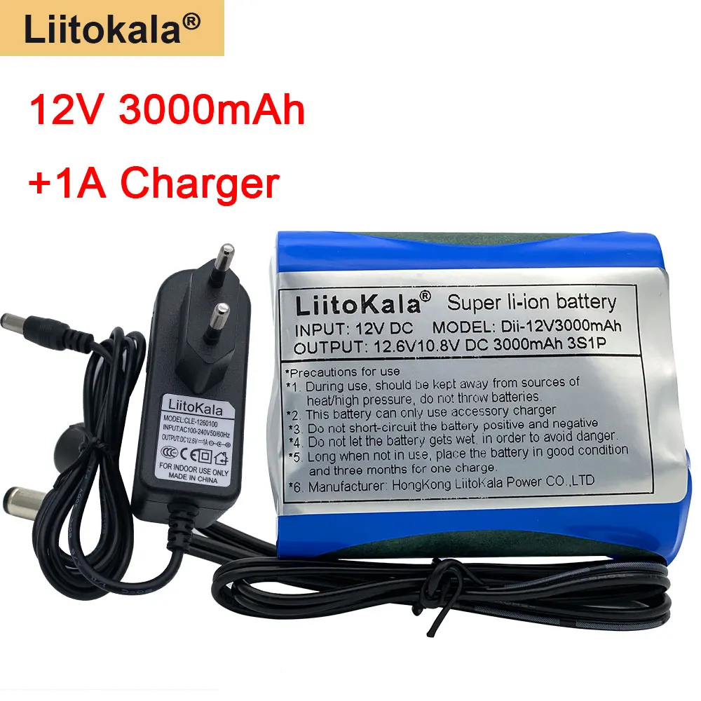 

Liitokala 18650 12V 3000mAh battery pack Li-ion Rechargeable lithium batteries for CCTV camera 3A Batteries+12.6V 1A charger