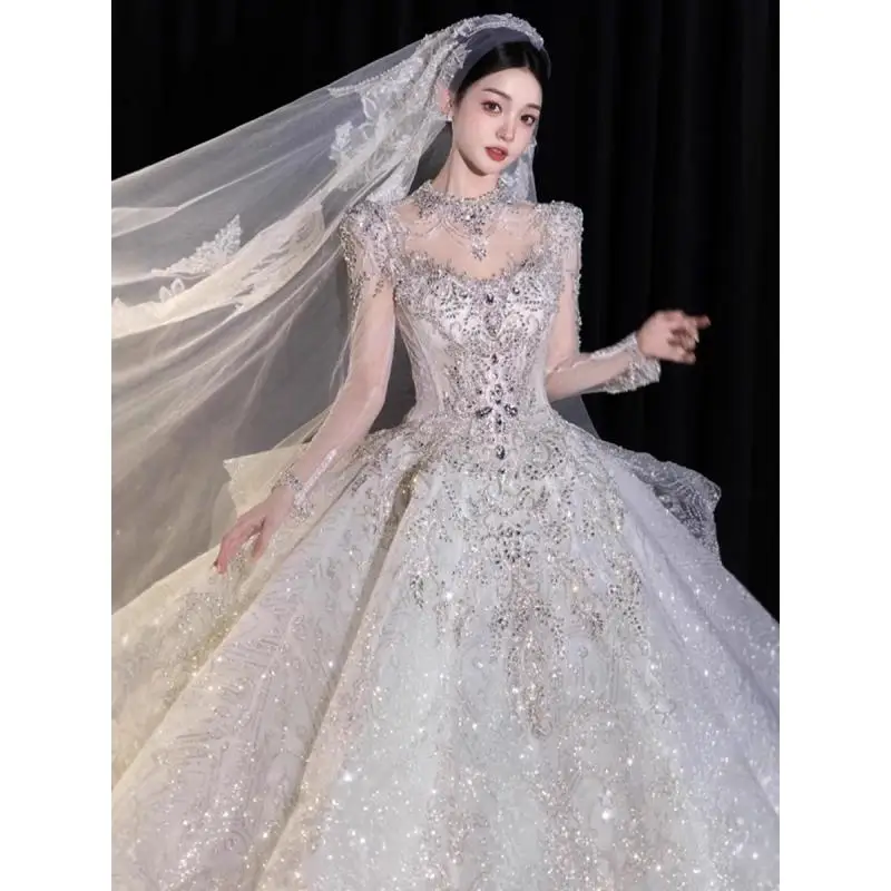 Мария Новиа свадебное платье с длинными рукавами 2024 невесты бальное бисером