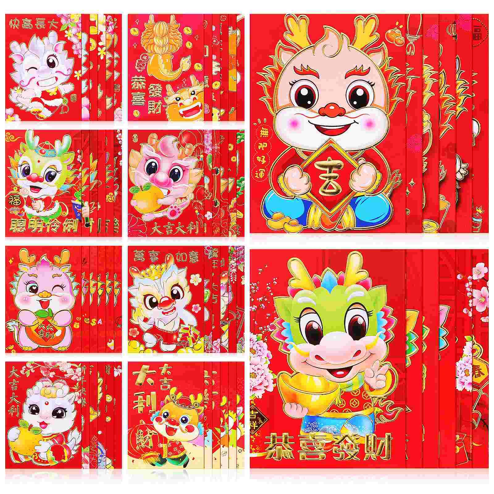 

60 Pcs Red Envelopes Chinese Purse Zodiac Hongbao Ceremony Packet Coated Paper Traditional Pocket Dragon Money Pouch