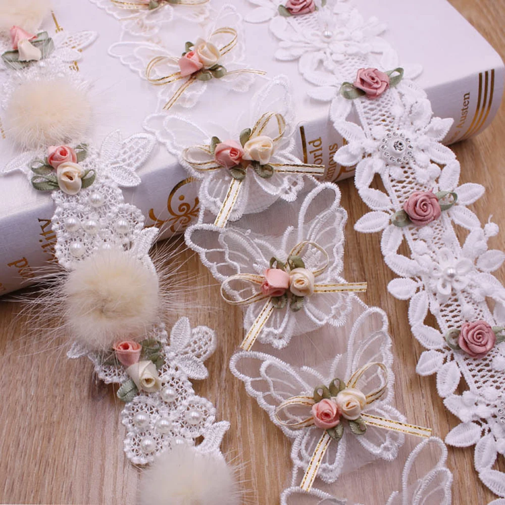 

Pearl Flower Organza Butterfly Lace Trim trimmings Wedding Lace Embroidered DIY Patchwork Ribbon Sewing Supplies Craft 2022