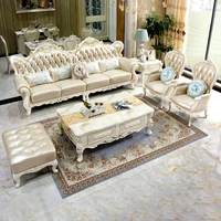 european sofa 123 combination three person four person inline leather solid wood sofa luxury villa living room furniture