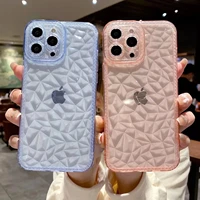 fashion transparent diamond pattern phone case for iphone 13 12 11 pro max x xs max xr 7 8 plus shiny lens protection back cover