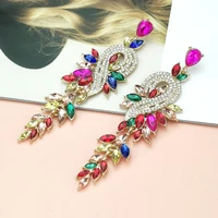 luxury colorful crystal drop earrings long rhinestones dangle earring for woman wedding jewelry bijoux fashion accessories uken