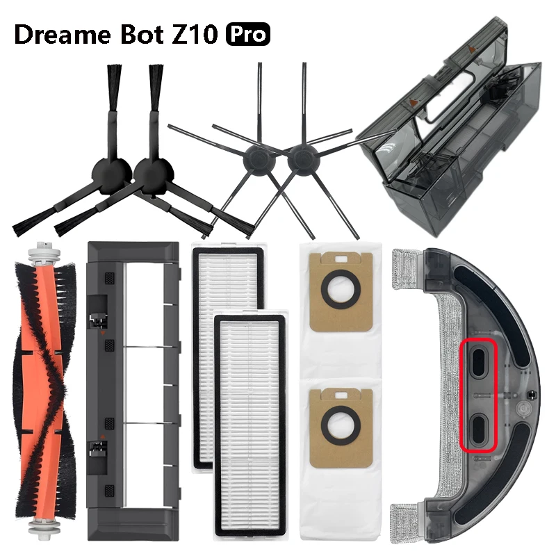 For Dreame Bot Z10 Pro Auto-Empty Robot Vacuum Cleaner Main / Side Brush Filter Mop Cloth Dust Bag Water Tank Dust Box Parts