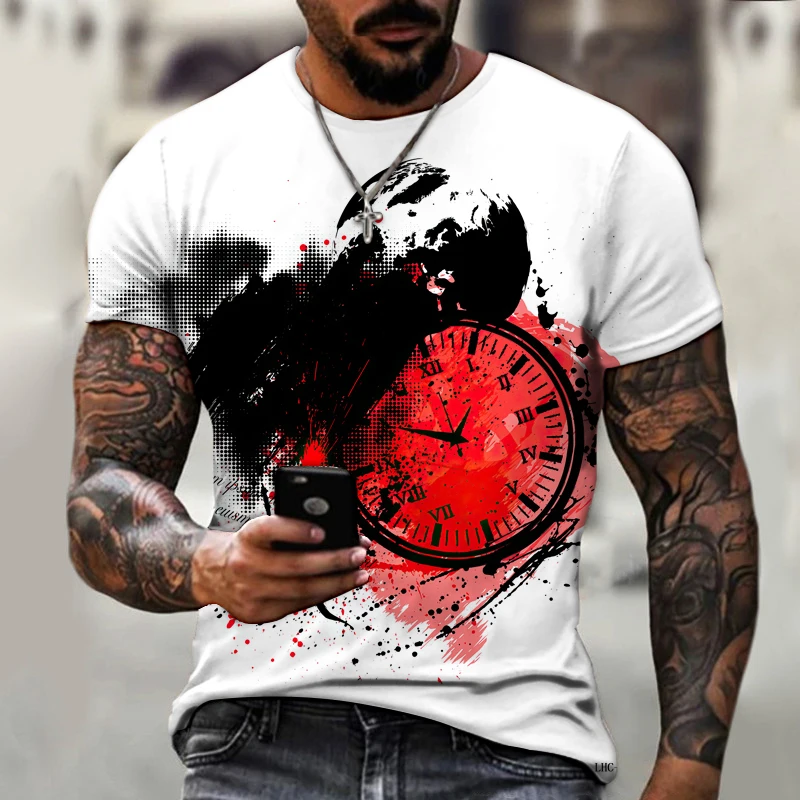 

Summer Retro Style Clock Pattern 3D Print Men's T-Shirts Casual Clothing Oversized T Shirts Round Neck Short-sleeved Tops 6XL