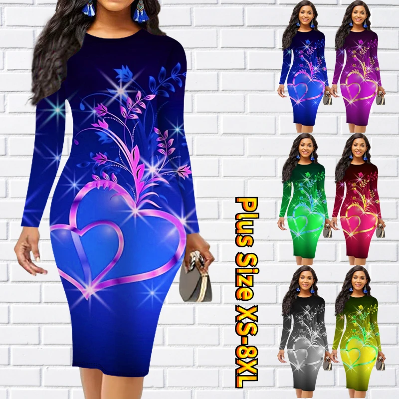 

Осенне-зимняя облегающая юбка с круглым вырезом, облегающая юбка, юбка с длинным рукавом, женское модное Повседневное платье с принтом, новы...