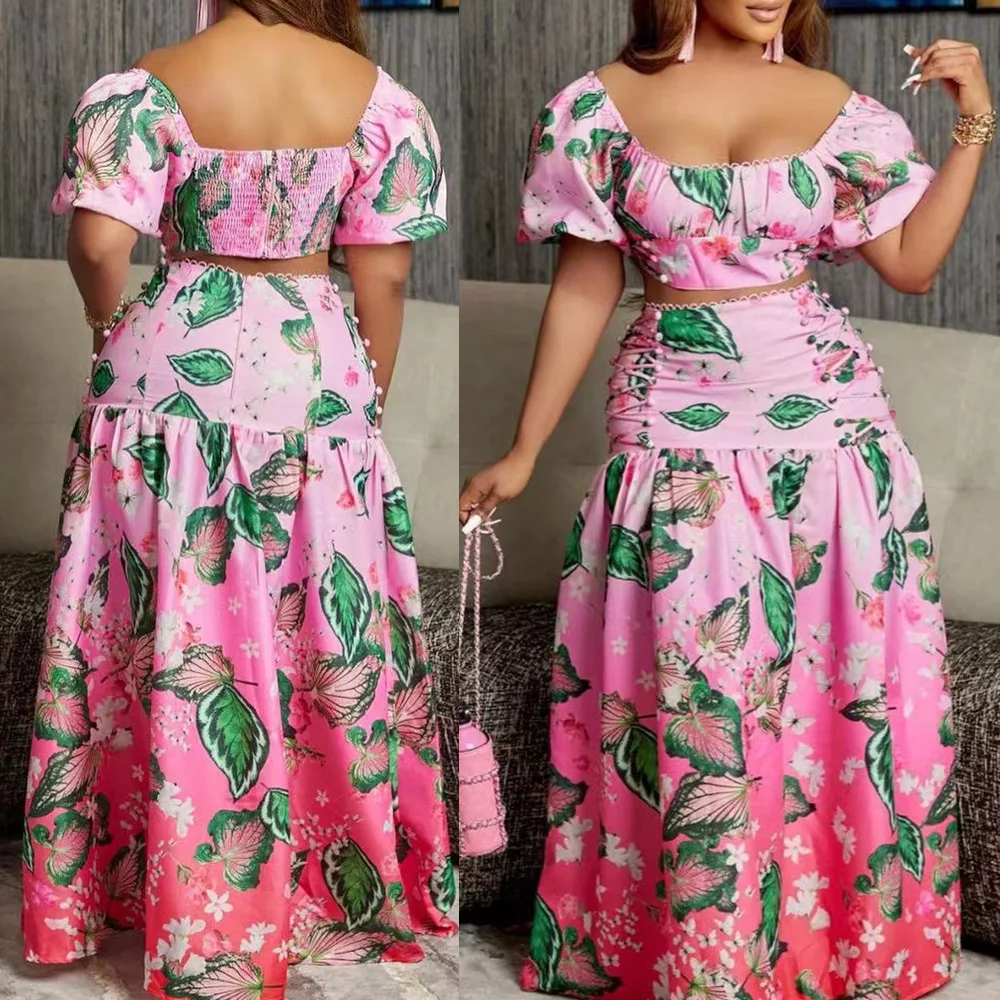 Летний женский костюм Модный повседневный короткий топ и удобная длинная юбка