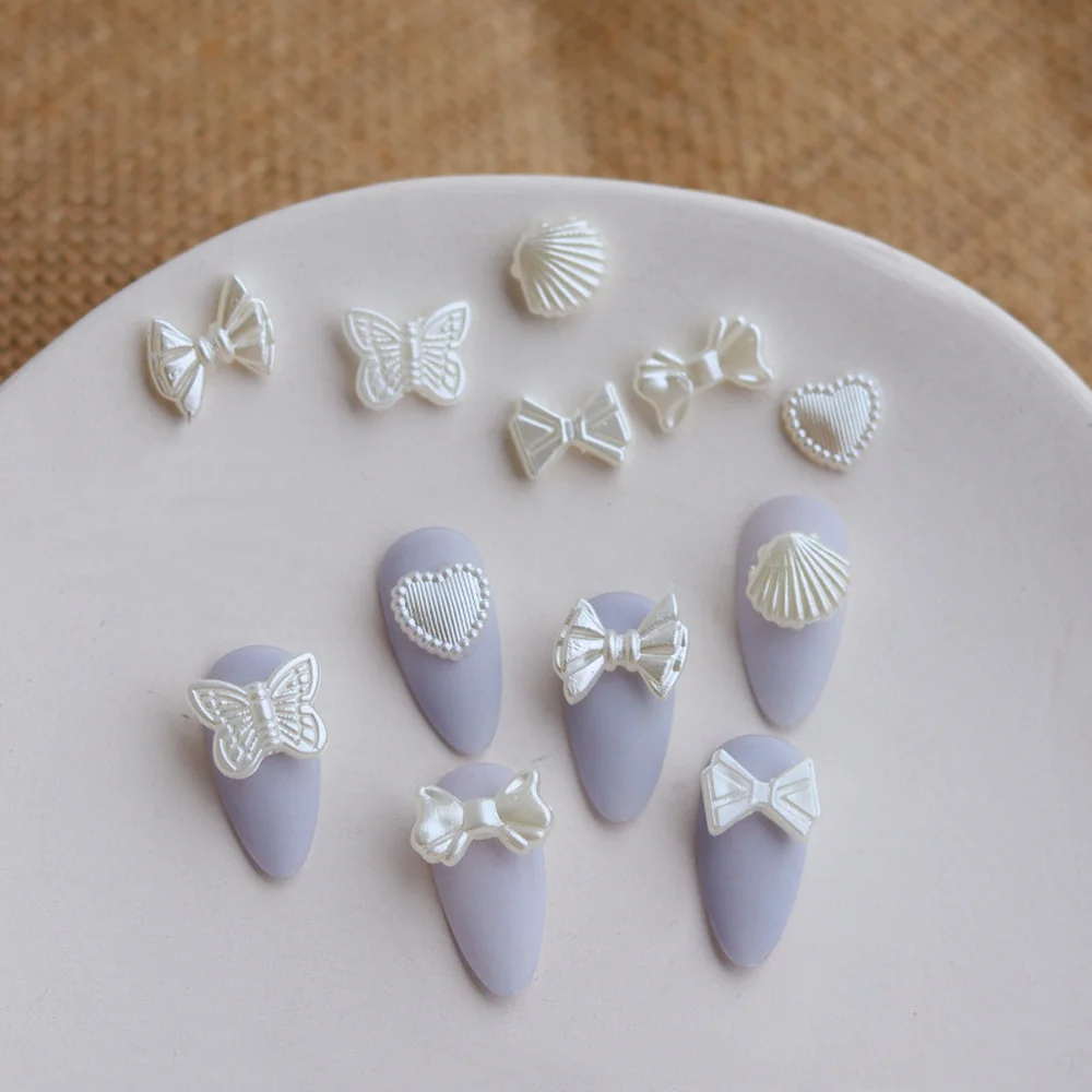 10 шт. жемчужные Белые Подвески из смолы для ногтей барочный виргинальный белый галстук-бабочка/ракушка летние украшения для ногтей DIY 11 мм