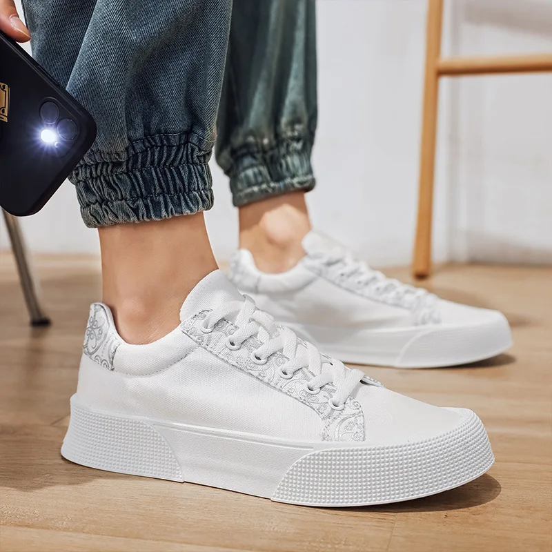

Men's Canvas Casual Men Platform Sneakers Non-slip Comfort Men's Chunky Shoes Casual Skateboard Shoes White Shoes