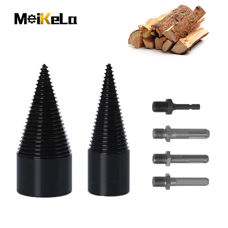 Meikela 6Pcs 32/42mm Firewood Splitter Cone Drill Bit Round Hex Square Shank Wood breaker Split Woodworking Tools