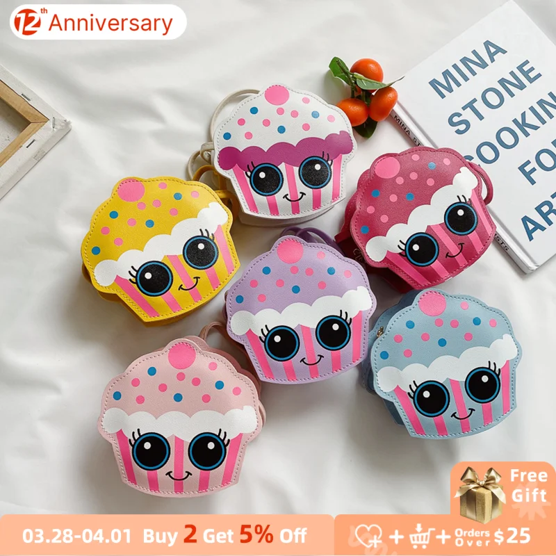 

Kawaii Baby Girls Small Crossbody Bags PU Leather Cute Cake Children Coin Purse Handbag Boys Kids Mini Wallet Pouch Shoulder Bag