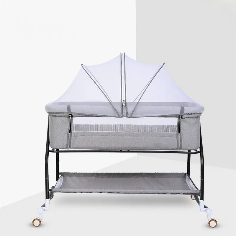 Bedside Bassinet & Sleeper, Splicing Big Bed, Movable Foldable Portable Bionic Baby Cradle Cot