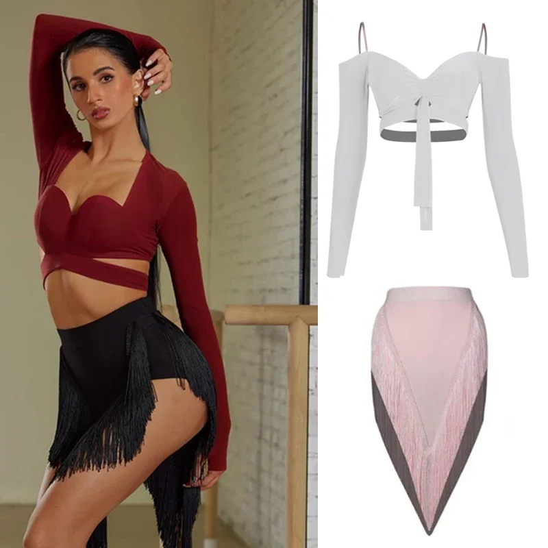 Топ с длинным рукавом для латиноамериканских танцев тренировочная танцевальная