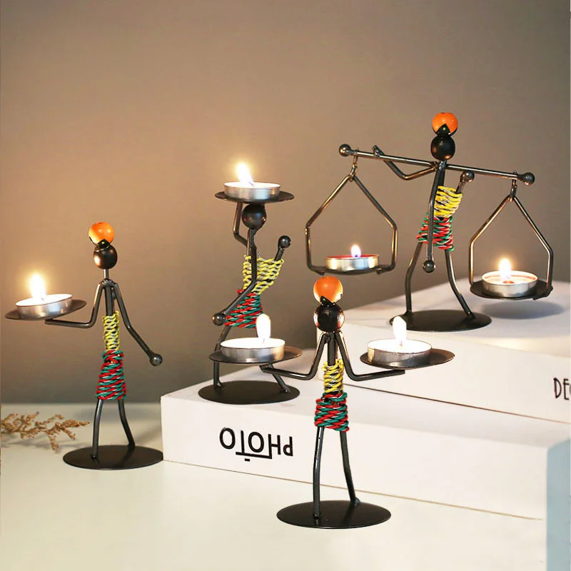 

Mini Metal Men Candlestick Handmade Art Candle Holder Home Decor Miniature Figurines Home Decoration Birthday Gift
