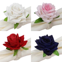 12pcs creative champagne rose flower napkin buckle valentines day hotel napkin ring hemp rope weave mouth cloth napkin ring