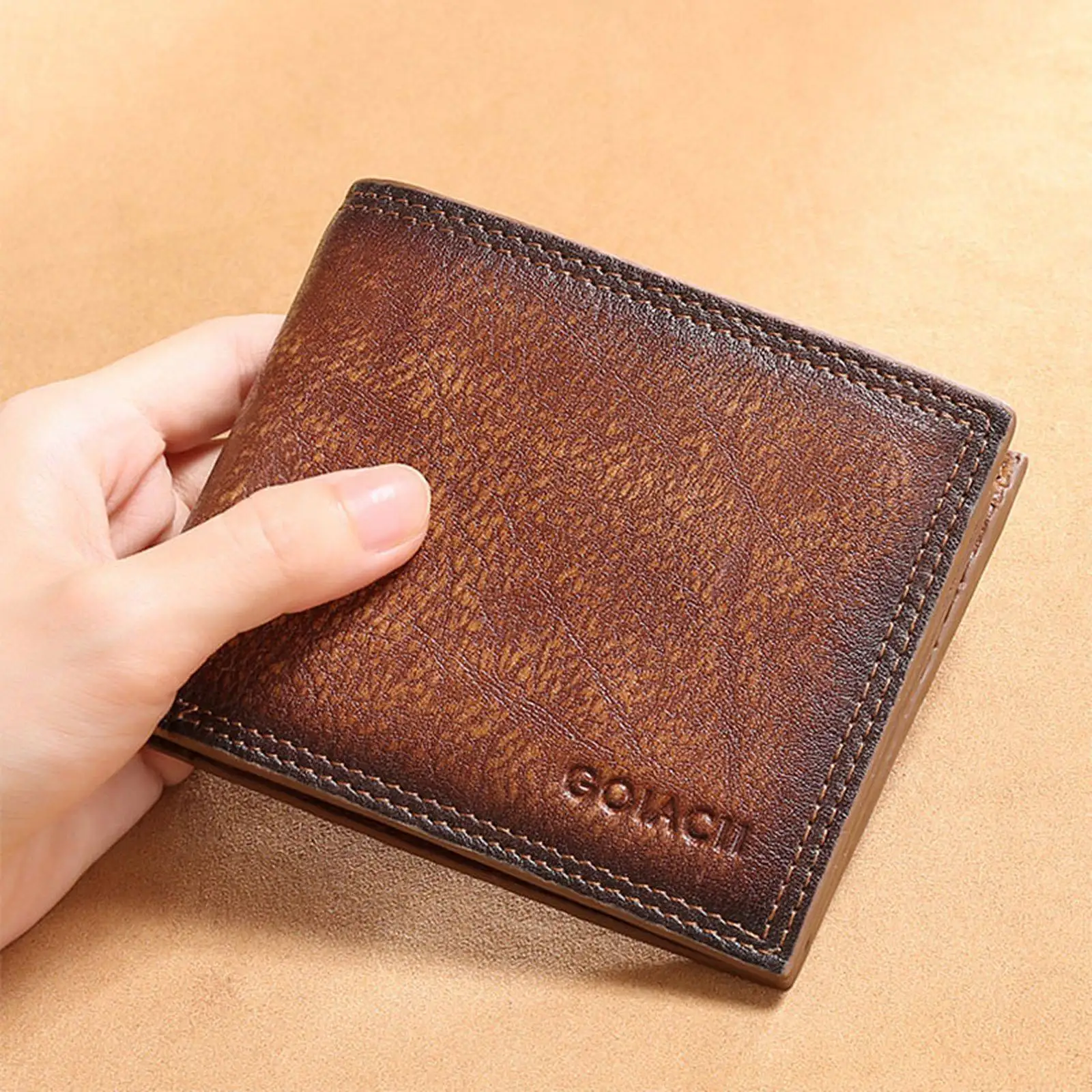 

2022 New Vintage Men's Wallet Genuine Leather 9 Card Slots Coin Bag Trifold Wallet Card Holder Money Bag Patchwork For Men
