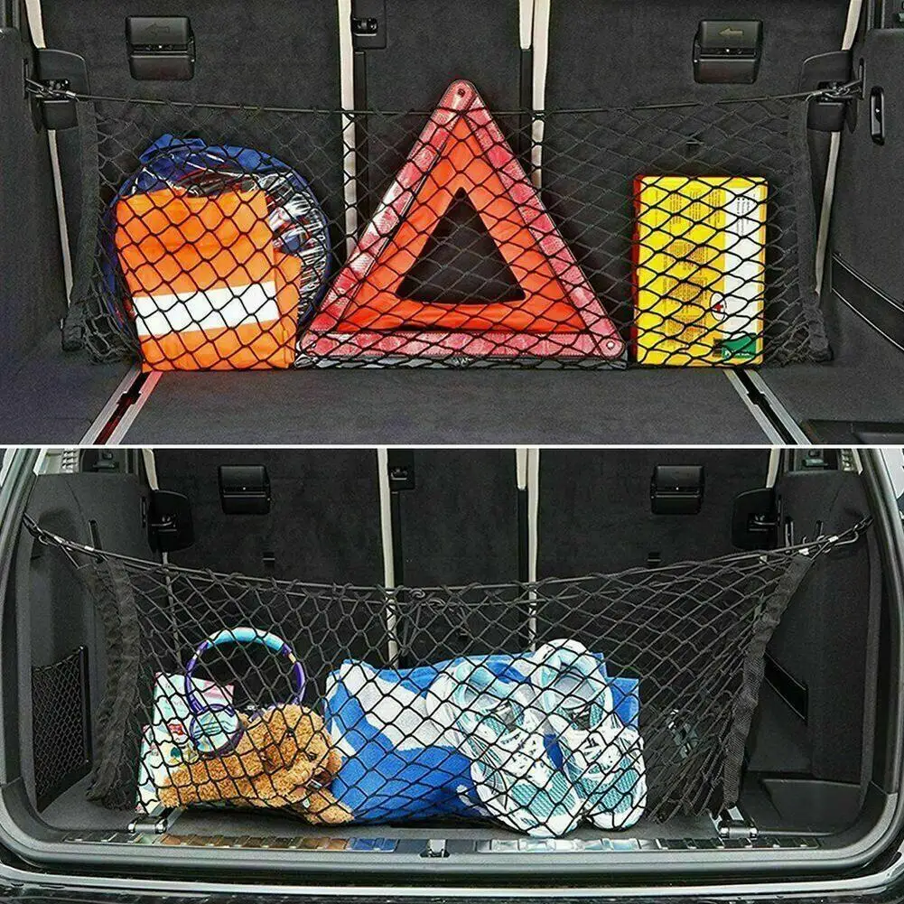 

Car Trunk Net Bag Double-layer Vertical Net (90x40cm)Using High-strength Elastic Mesh Rope, Strong Flexibility With 4 Hooks